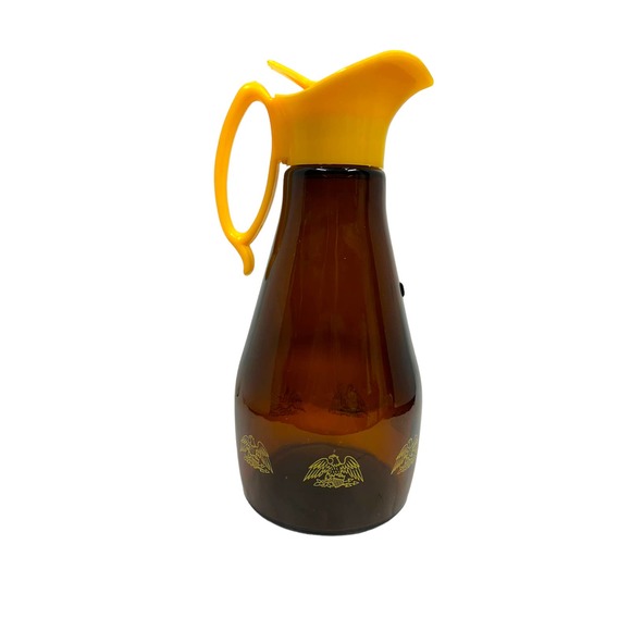 Vtg. 1970's‎ Log Cabin Glass Maple Syrup Pitcher Gold Eagle Motif, brown glass - Picture 1 of 5